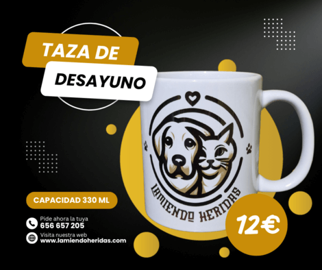 Taza blanca de Lamiendo Heridas